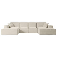WOHNLANDSCHAFT SIERRA-U - 344x165x73 cm Beige Velours - Beige/Schwarz, Holzwerkstoff/Kunststoff (344/73/165cm) - ALTDECOR