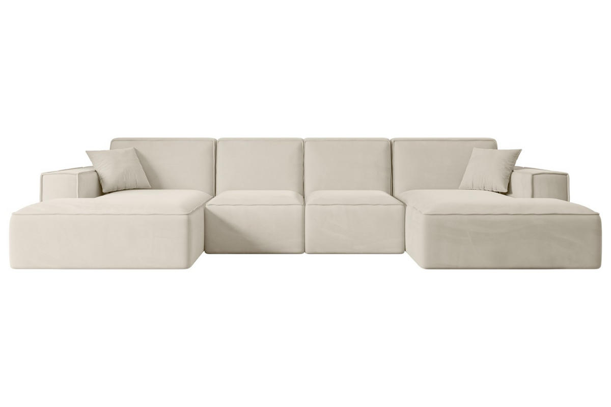 WOHNLANDSCHAFT SIERRA-U - 344x165x73 cm Beige Velours - Beige/Schwarz, Holzwerkstoff/Kunststoff (344/73/165cm) - ALTDECOR