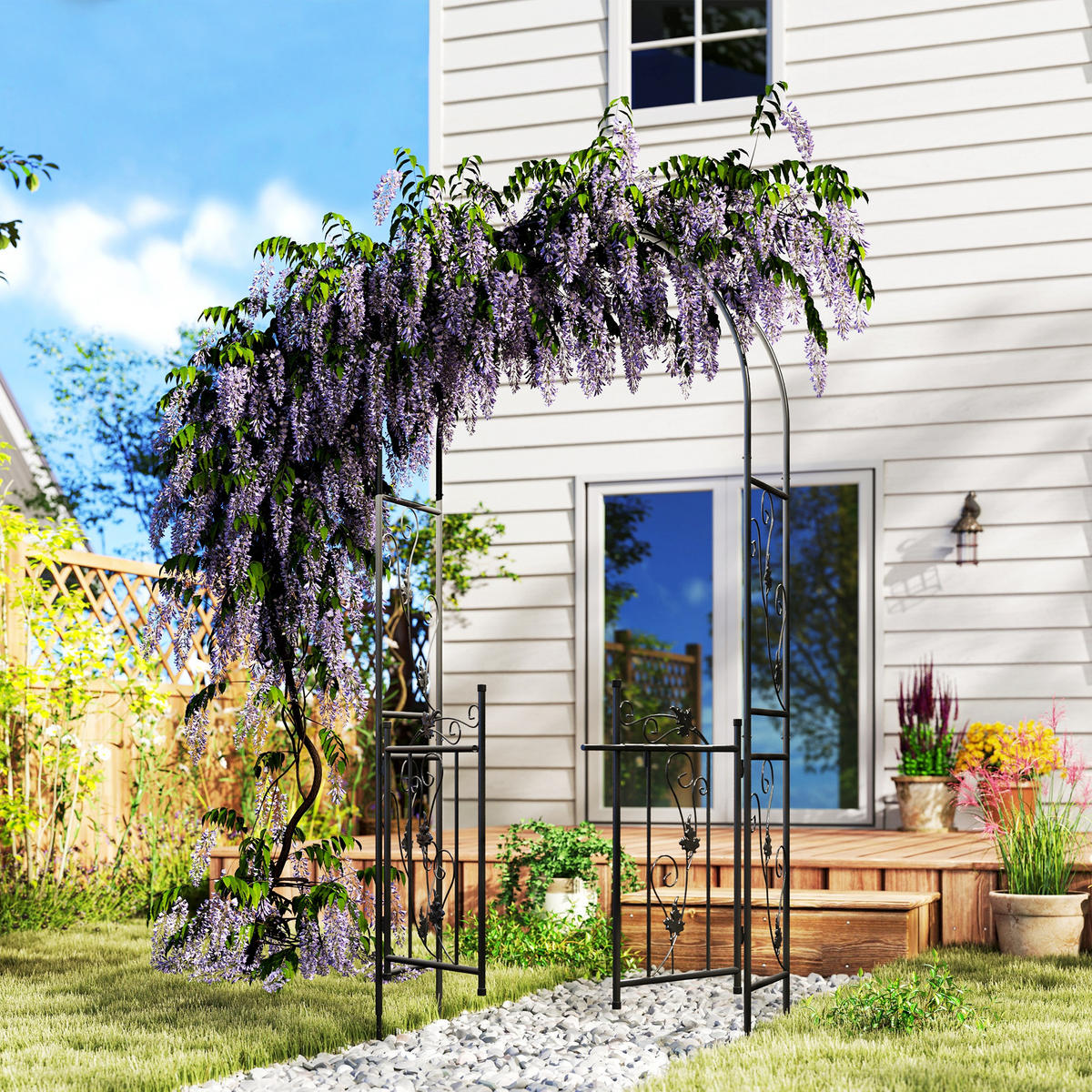 GARTENBOGEN,STAHL Rosen Doppeltüren 107x45x217cm,schwarz - Schwarz, Metall (58/16/91cm) - Vallsero