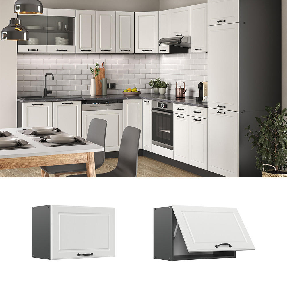 HÄNGESCHRANK R-Line Weiß Landhaus 60 cm Flach - Anthrazit/Weiß, Holzwerkstoff (60/40/31cm) - Vicco