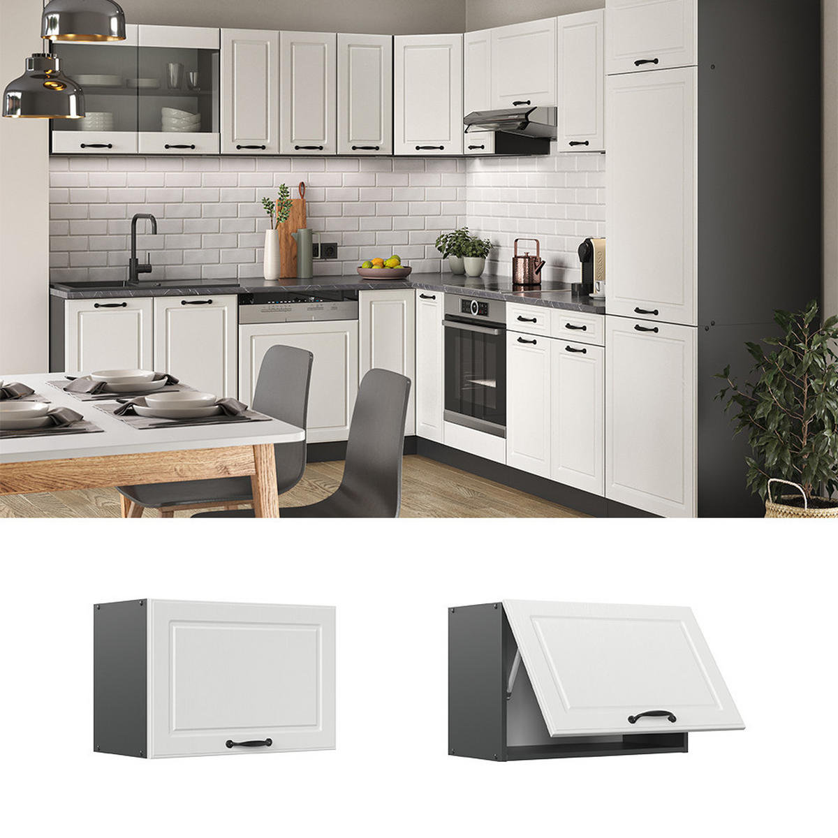 HÄNGESCHRANK R-Line Weiß Landhaus 60 cm Flach - Anthrazit/Weiß, Holzwerkstoff (60/40/31cm) - Vicco