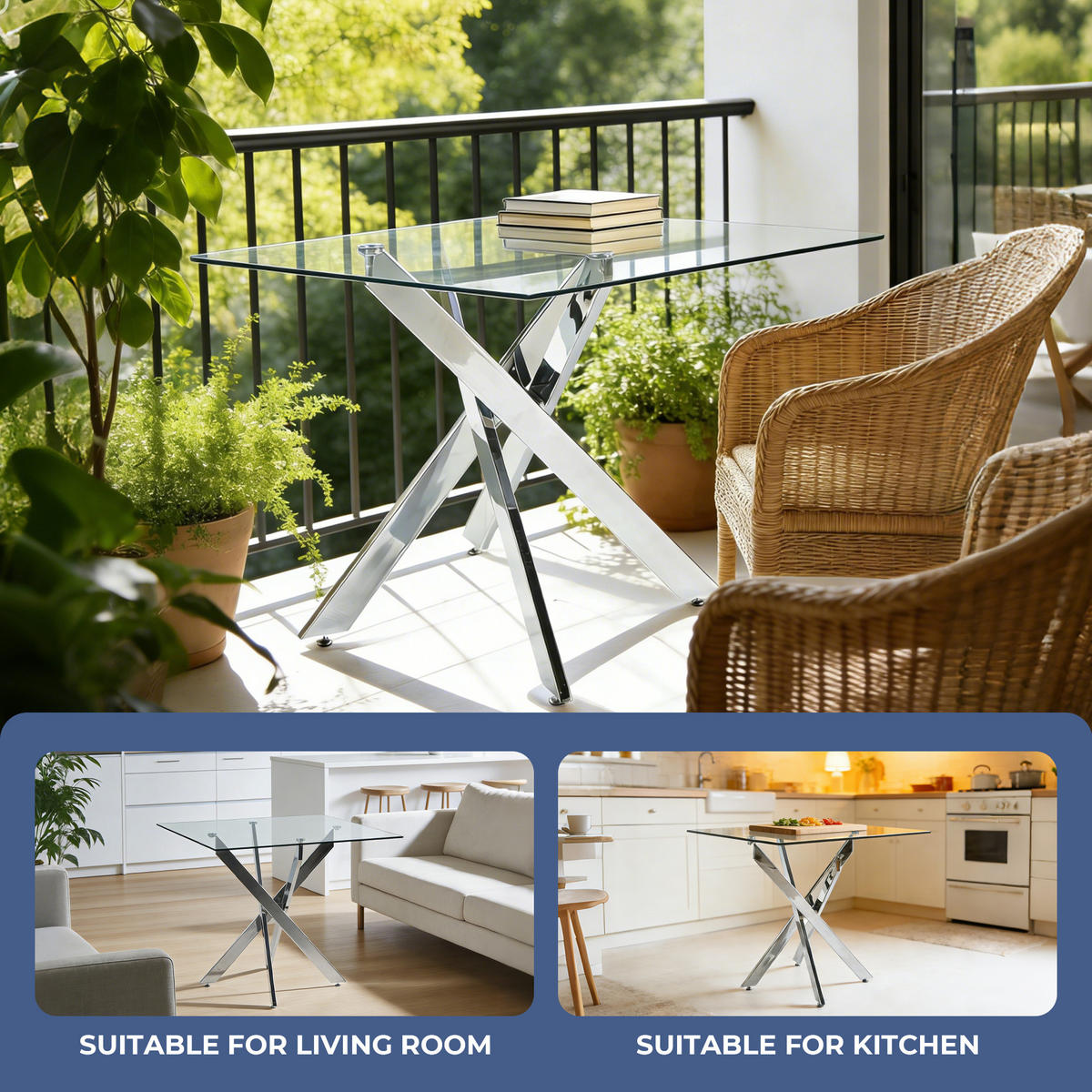 ESSTISCH 80/80/75 cm mit Kreuz-Metallbeinen DE-39985 Silber - Silberfarben, Metall (80/80/75cm) - ComfortXL