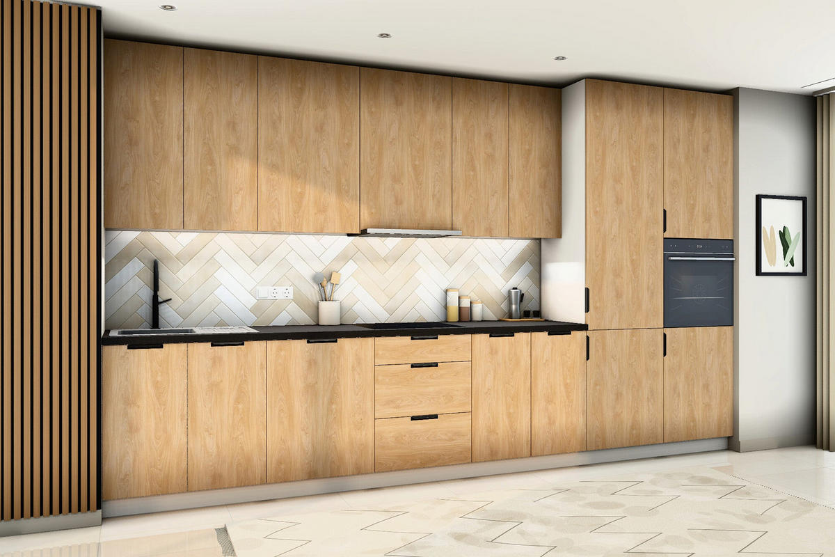 KÜCHENZEILE Sorento Sonoma Eiche & Weiß – 400 cm – K88-G400 R - Schwarz/Weiß, Holzwerkstoff/Metall (400/247/58cm) - ROYAL24_MARKT