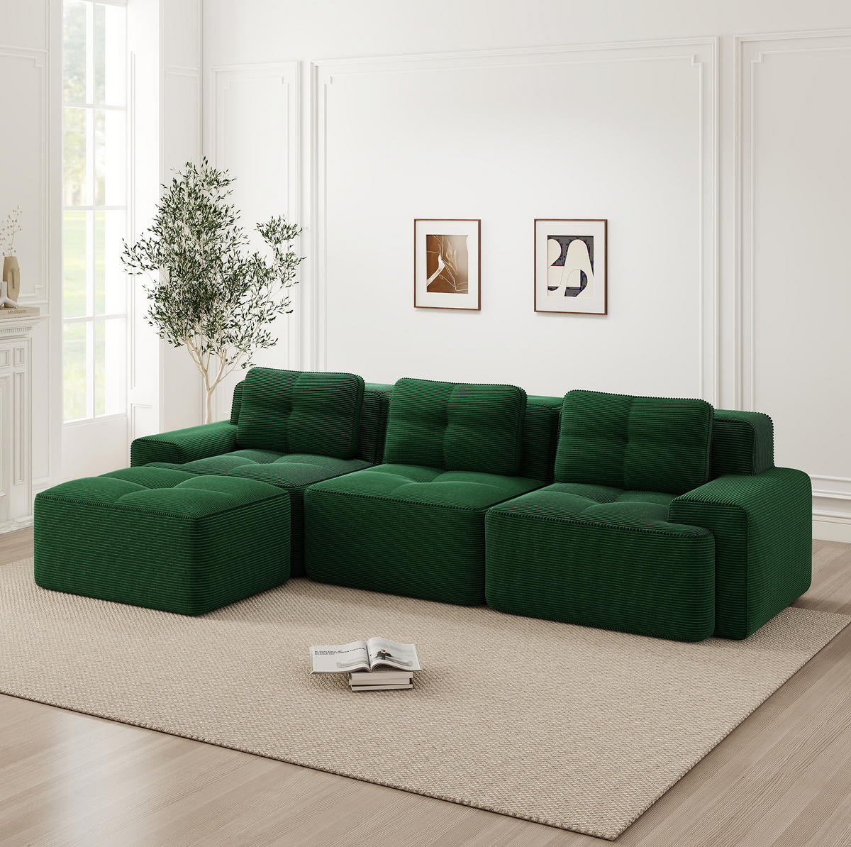 SOFA modularer Aufbau Cord Green 4-tlg. - Grün, Kunststoff (177/293.1cm) - Meubliv