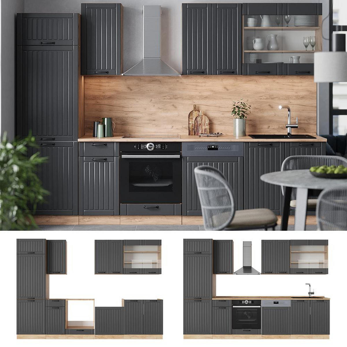 CHICINETĂ Fame-Line Gri închis 300 cm , AP Antracit - stejar miere/gri închis, compozit lemnos (300/206.8/60cm) - Vicco