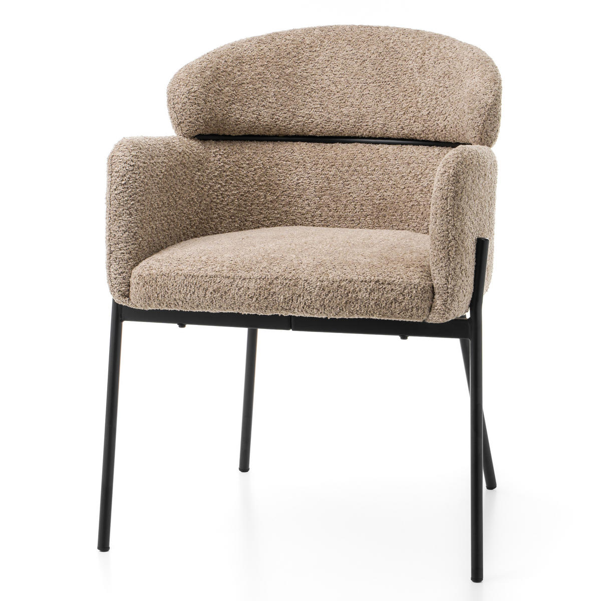 STUHL BOLZANO gepolsterter mit Steppung - dunkelbeige - Boucle - Beige/Schwarz, Textil/Metall (62/80/61cm) - NEW HOME