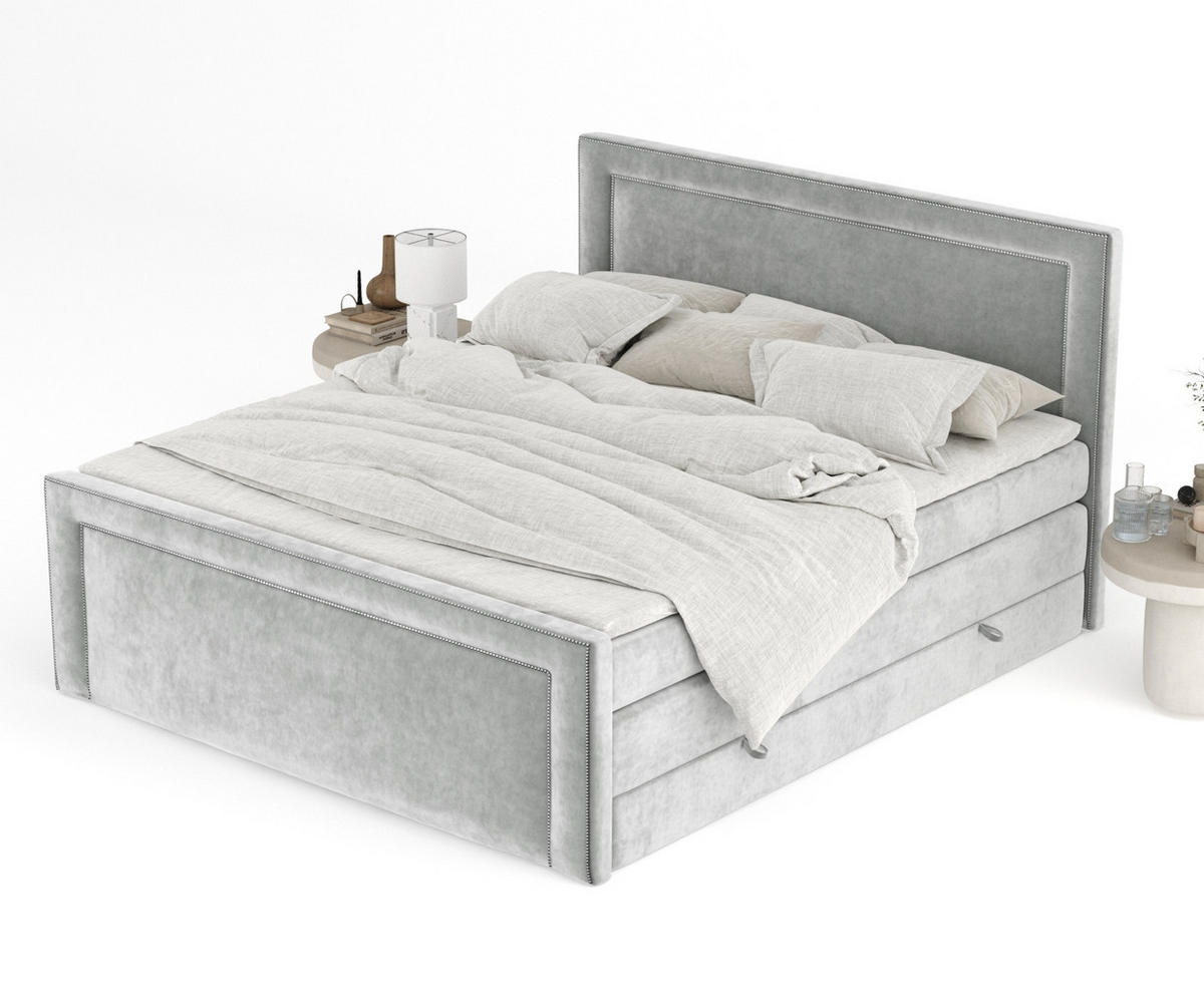 BOXSPRINGBETT Luxora Hellgrau 180/200 cm - Hellgrau/Schwarz, Holz/Holzwerkstoff (180/200cm) - Maison de Reve
