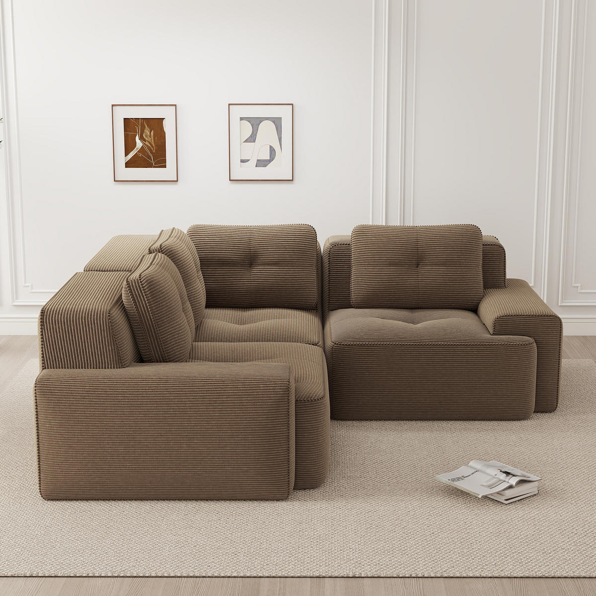 3-SITZER Sofa 177x104x69 cm aus Cordstoff rahmenlos modular, braun - Braun, Textil (104/69/177cm)
