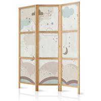 PARAVENT Japanischer 3-tlg 135x172 cm Pastellfarbene Wolken und Sterne - Beige, Holz/Textil (135/172/3cm) - Muralo