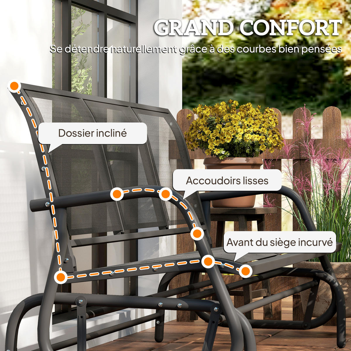 GARTENBANK DE-15228 Schwarz - Schwarz, Metall (147/85/70cm) - ComfortXL