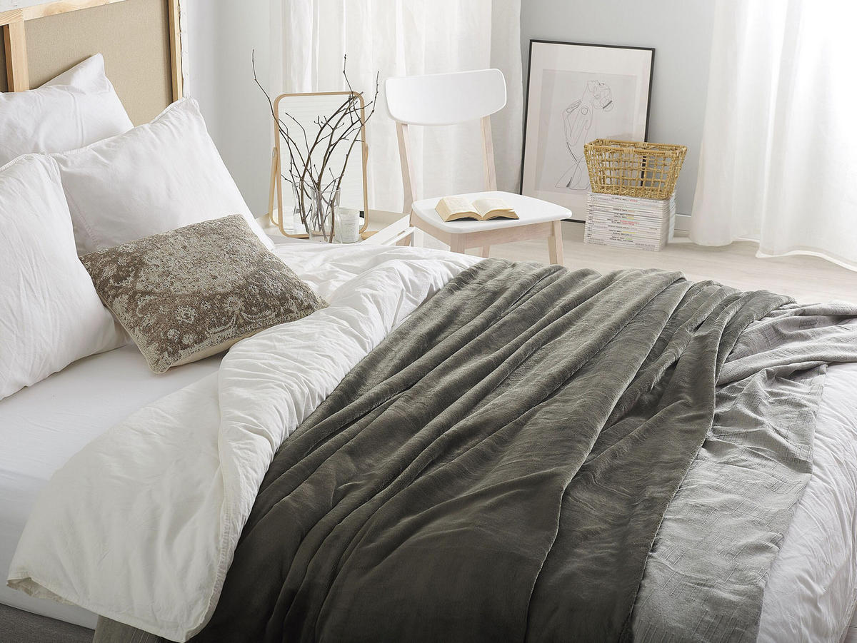 DECKE Dunkelgrau Terke 220/200 cm - Dunkelgrau, Textil (200/220cm) - Beliani