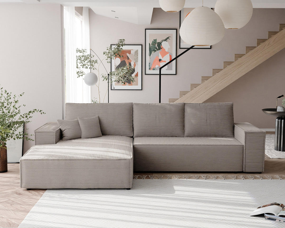 ECKSOFA NOVA mit Schlaffunktion und Bettkasten Cappuccino - Cappuccino, Holzwerkstoff/Kunststoff (250/90cm) - Idohome