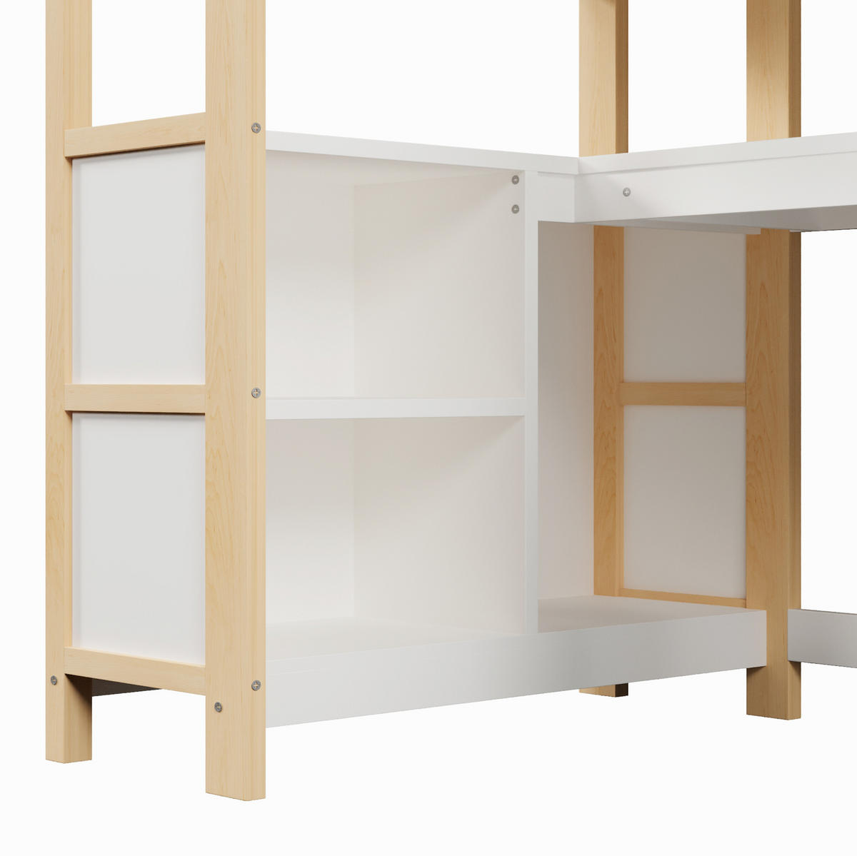 HOCHBETT 140/200 cm Weiß/Natur aus Kiefernholz mit Schreibtisch und Schrank - Naturfarben, Holzwerkstoff (140/200cm) - OKWISH