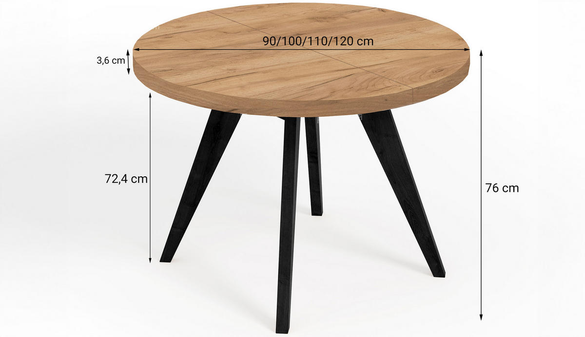 ESSTISCH LORA, Durchmesser: 110 / 210 cm Weiß - Weiß, Holz (110/210/76cm) - Dekori_Interiors