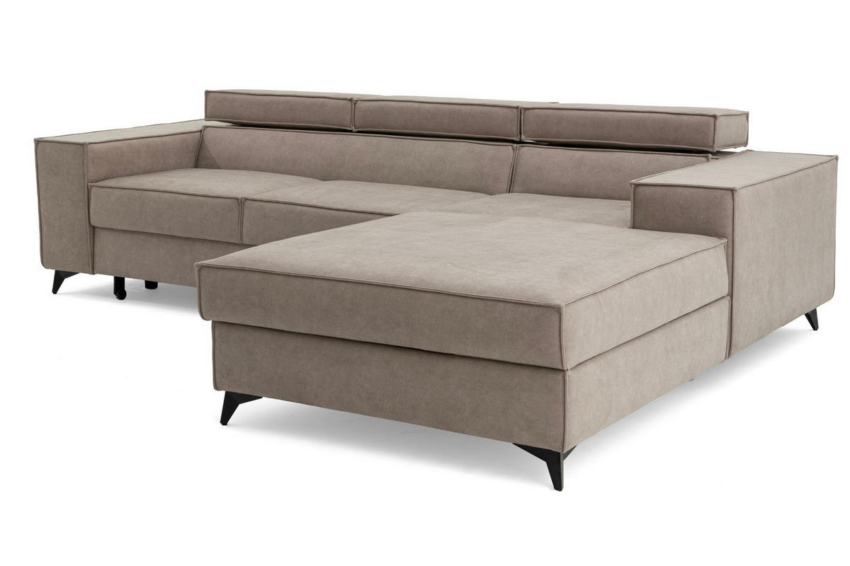 ECKSOFA PURE S Rechts mit Schlaffunktion 127x215 Velours Creme - Creme/Schwarz, Holz/Textil (204/281cm) - Muffo