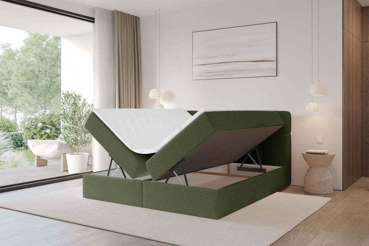 BOXBETT mit Matratze H3 - FAMA - 140x200 cm Grün Quelle - Grün, Holzwerkstoff (140/200cm) - ALTDECOR