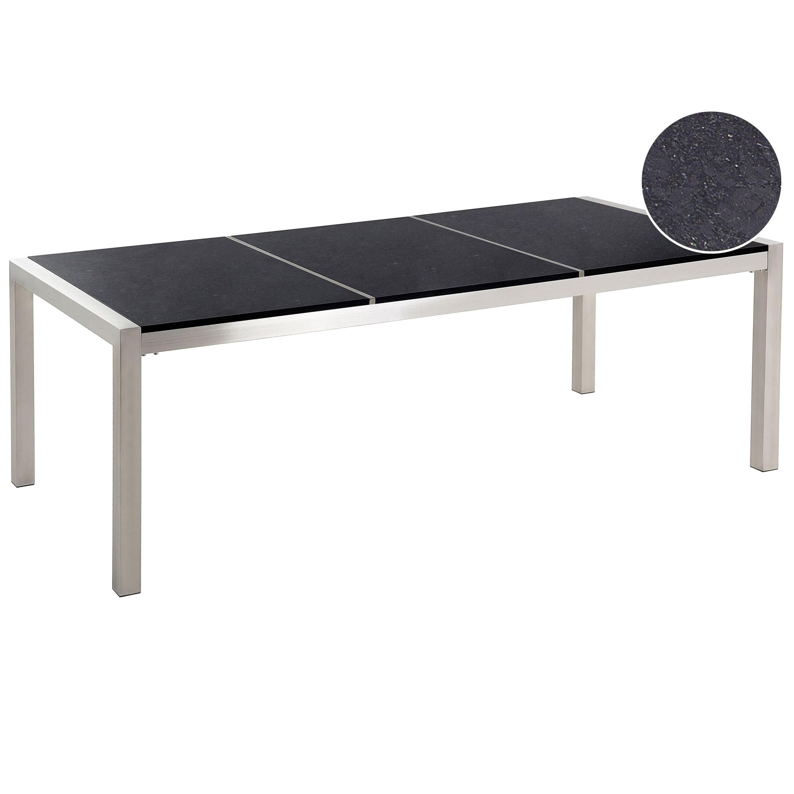 GARTENTISCH Edelstahl/Naturstein schwarz poliert 220/100 cm Grosseto - Silberfarben/Schwarz, Stein (220/100/74cm) - Beliani