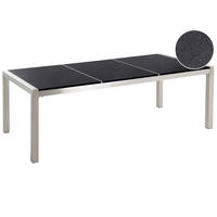 GARTENTISCH Edelstahl/Naturstein schwarz poliert 220/100 cm Grosseto - Silberfarben/Schwarz, Stein (220/100/74cm) - Beliani