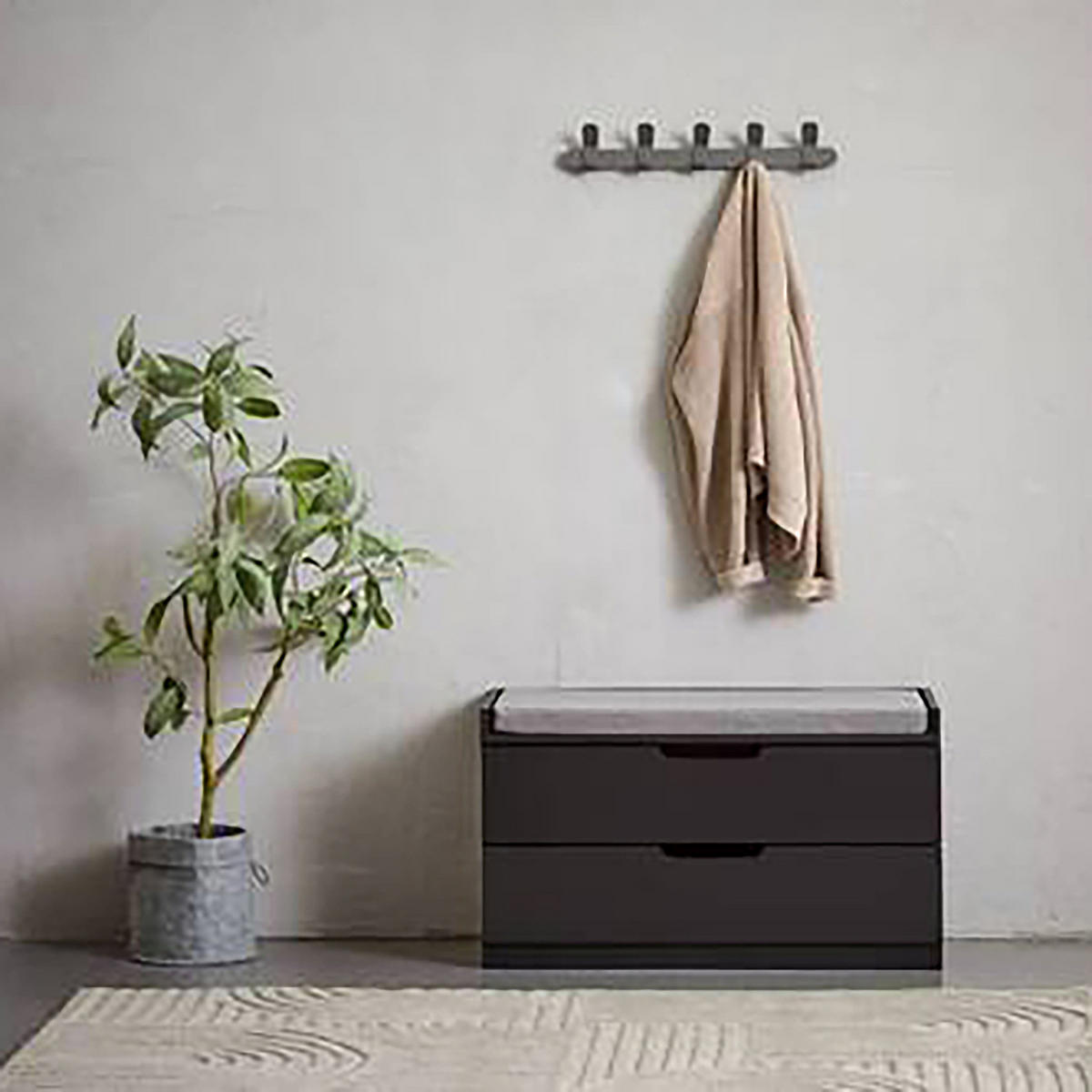 GARDEROBENBANK - Schwarz, Holzwerkstoff/Textil (80/45/36cm) - home24