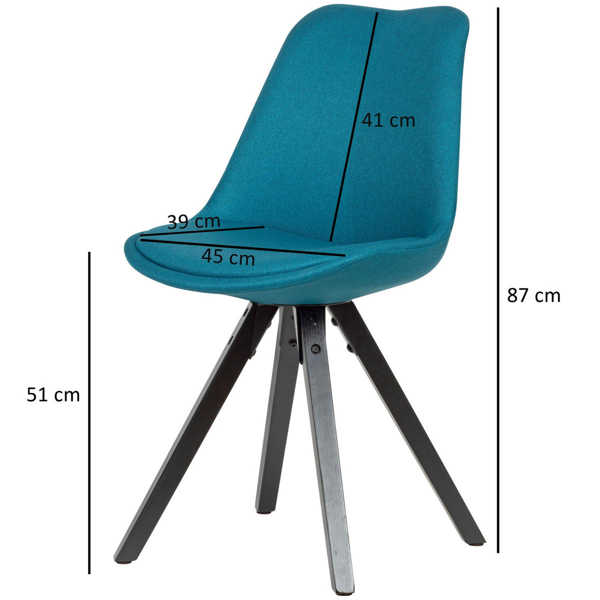 ESSZIMMERSTUHL Stoffbezug mit Holzgestell Modern gepolstert, Blau 49x52x87 cm - Blau/Schwarz, Holz/Textil (49/87/52cm) - KADIMA DESIGN