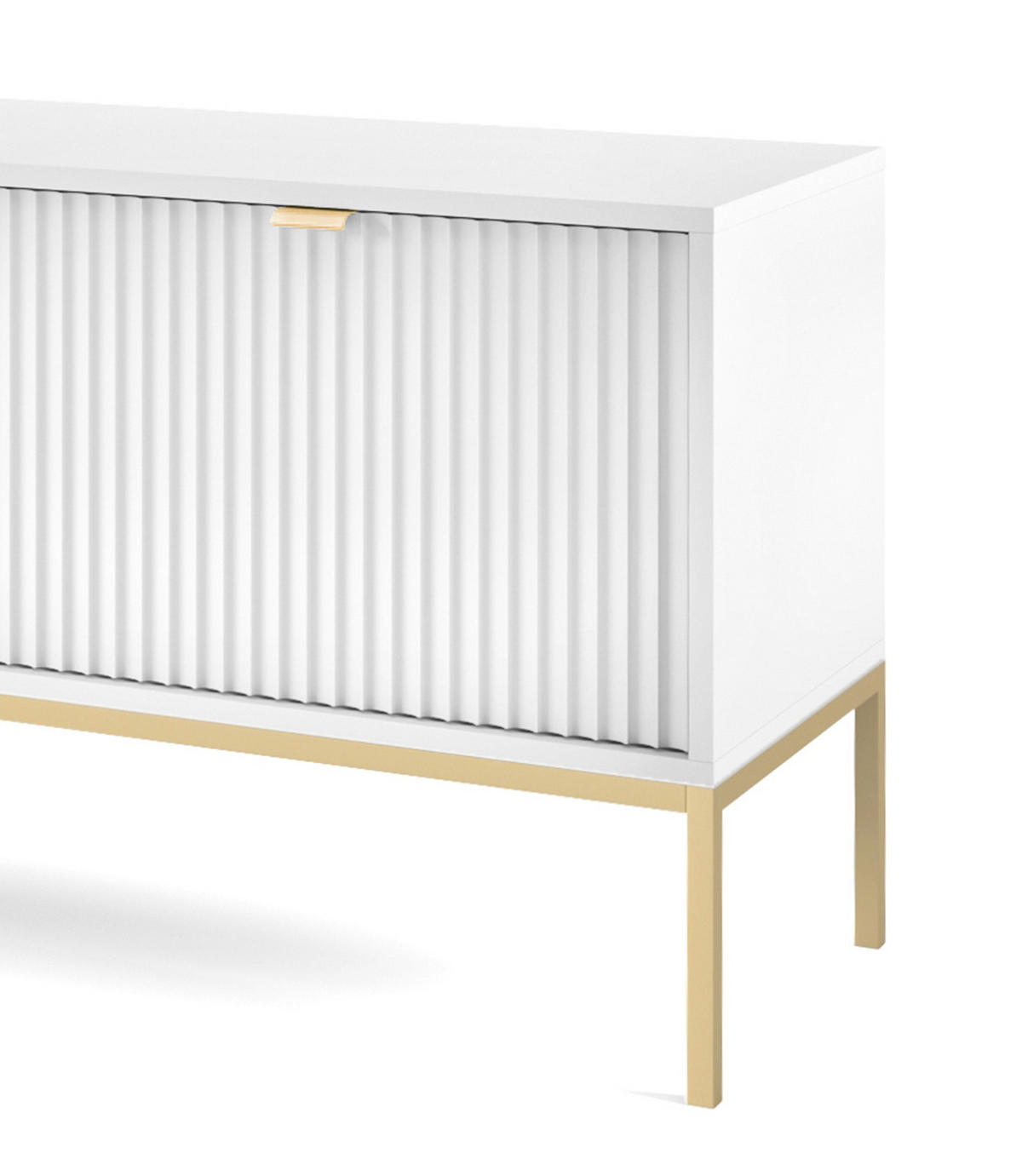 TV-SCHRANK NOVA Geriffelt Regal, 2 Türen, Schublade, Goldene Beine, 154x39x56cm, Weiß - Goldfarben/Weiß, Holzwerkstoff/Kunststoff (154/56/39cm) - DomoHome