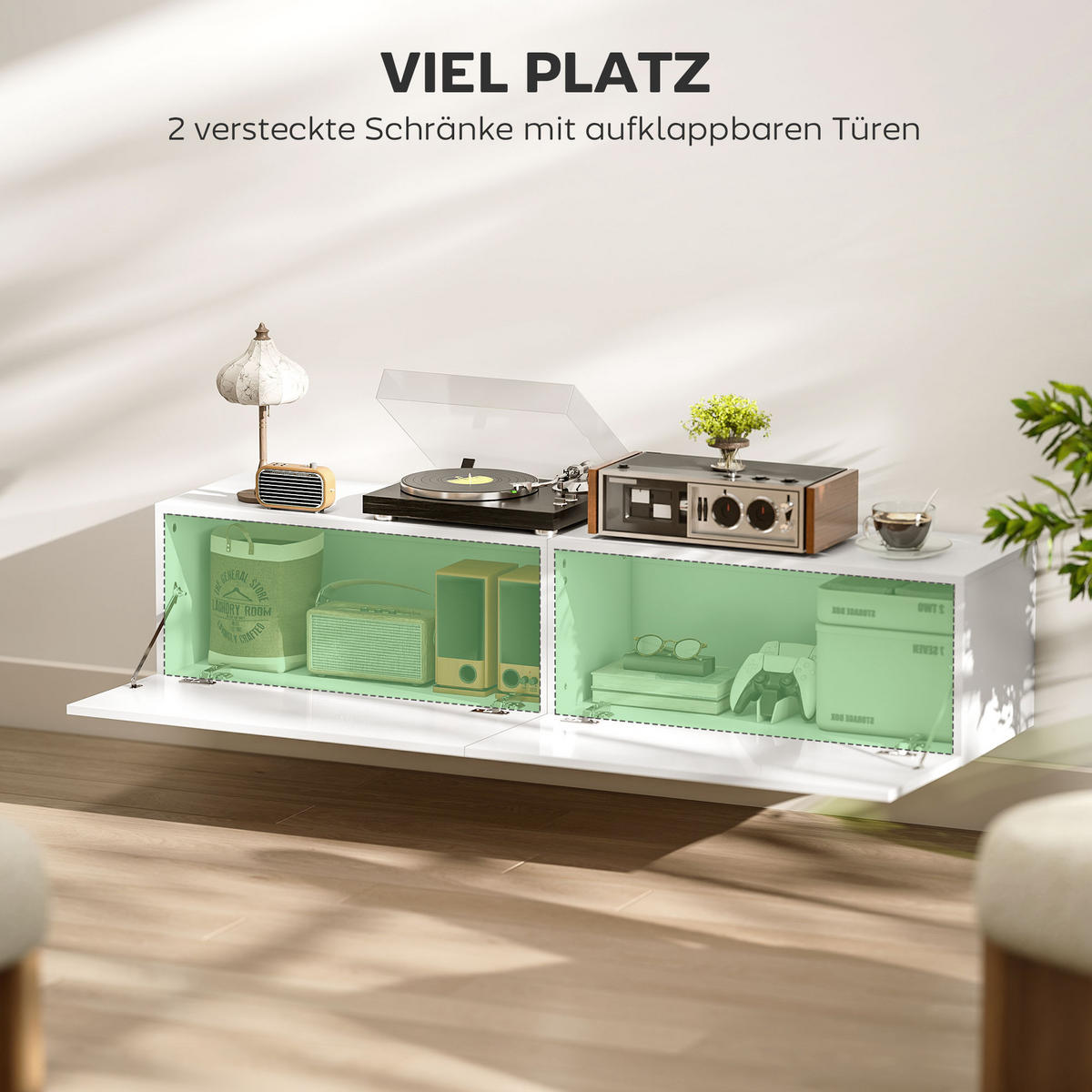 TV Schrank hängend 140 cm TV Board für Fernseher bis zu 65 Zoll mit Stauraum - Weiß, Holzwerkstoff (33/29.8/140cm) - HOMCOM