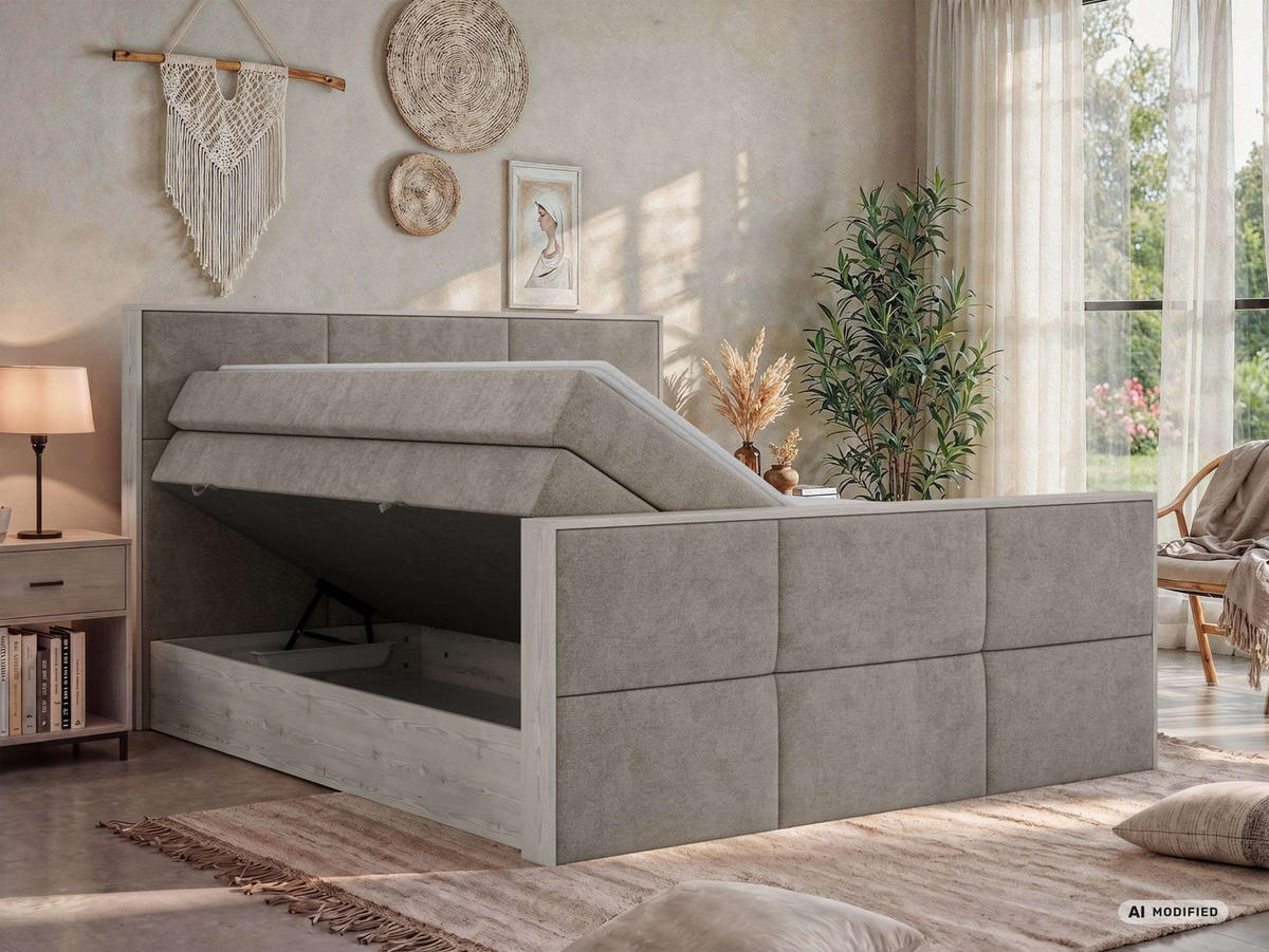 POSTEL BOXSPRING DELNOR KING DUO 140/200 - Šedobéžová Strukturovaná látka - Topper Visco - H3 - černá/šedobéžová, textil/plast (140/200cm) - MKS
