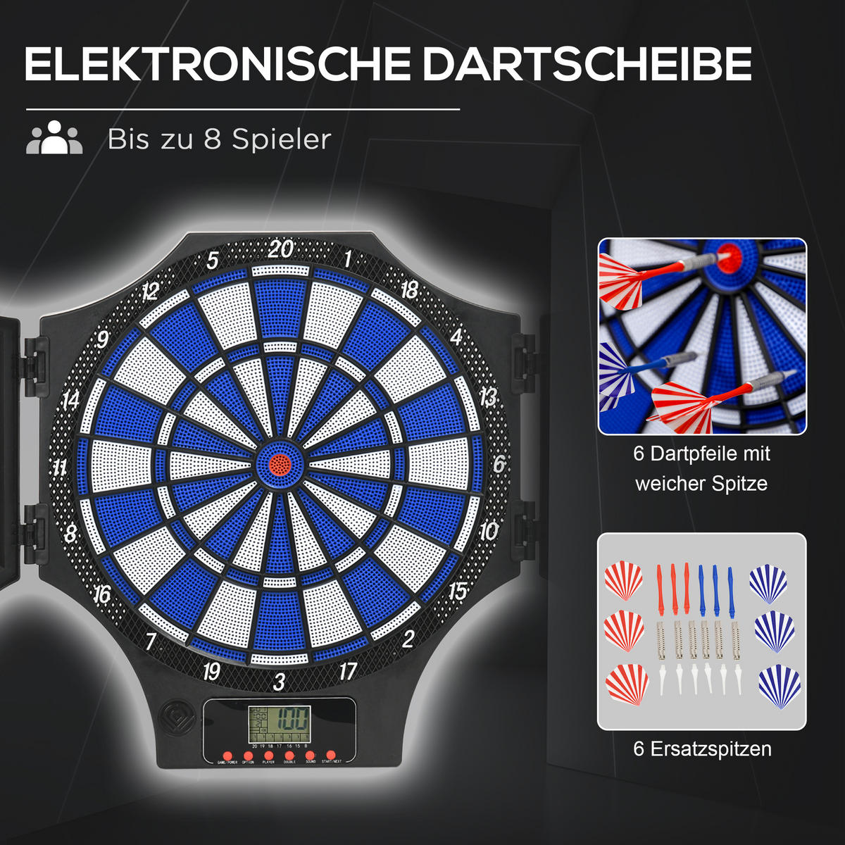 ELEKTRONISCHE Dartscheibe - Schwarz, Kunststoff (45/4/83cm) - SPORTNOW
