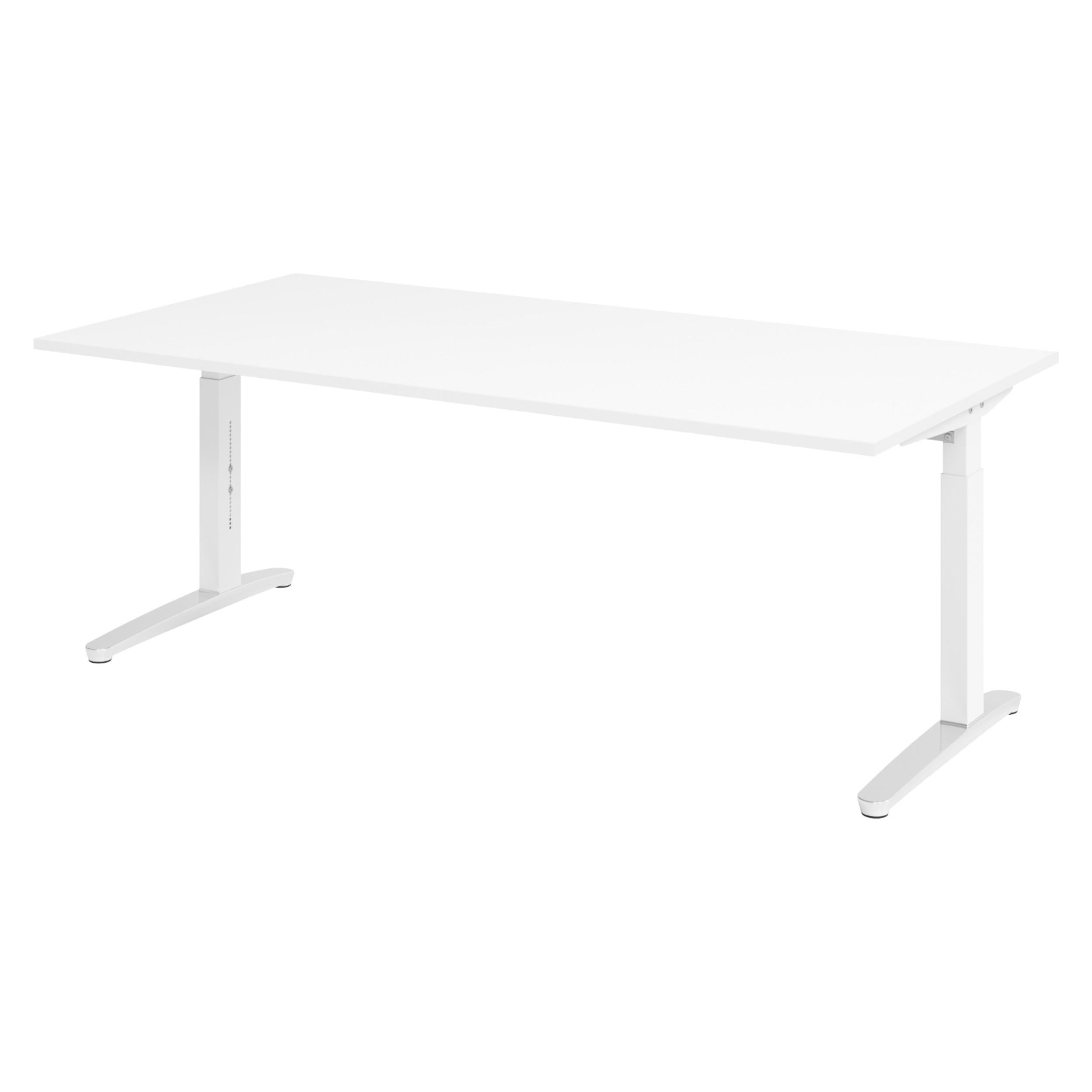 SCHREIBTISCH Serie-XB 100/200/74 cm in Weiß/Weiß/Alu poliert - Weiß, Holzwerkstoff (100/200/74cm) - bümö