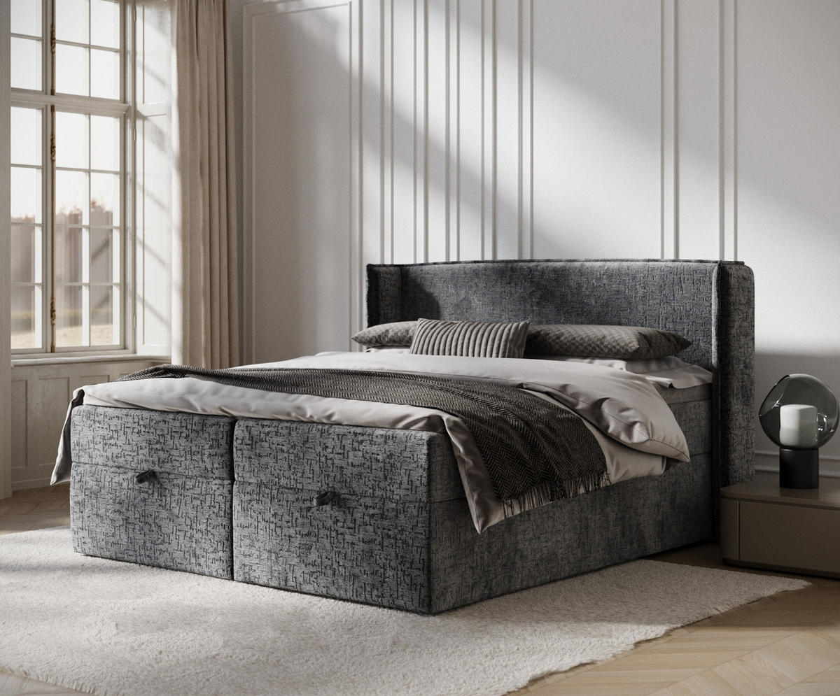 BOXBETT Passion Anthrazit 140/200 cm mit Matratze und Topper - Anthrazit/Schwarz, Holz/Holzwerkstoff (140/200cm) - Maison de Reve