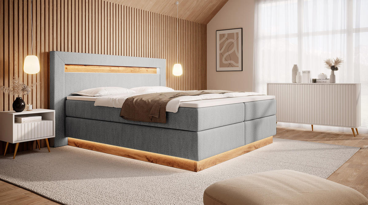 BOXBETT Oski Hellgrau Velours 140/200 cm - Hellgrau, Textil (140/200cm) - Selsey