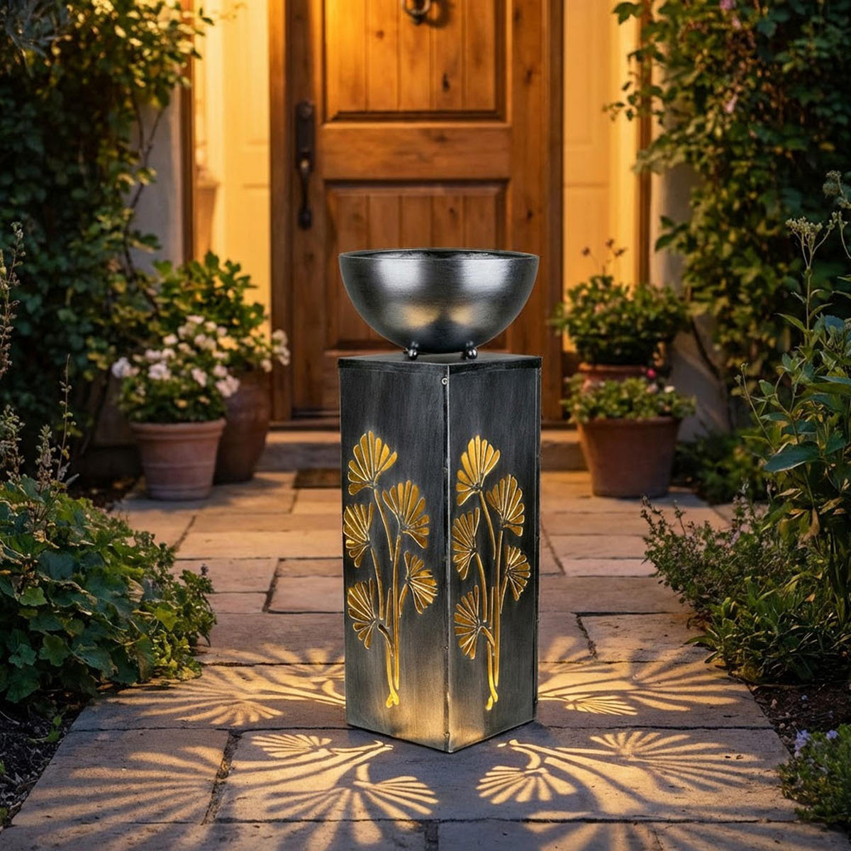 LED SOLARLAMPE Pflanzschale Silber-Antik - Silberfarben, Metall (25/25/59cm)