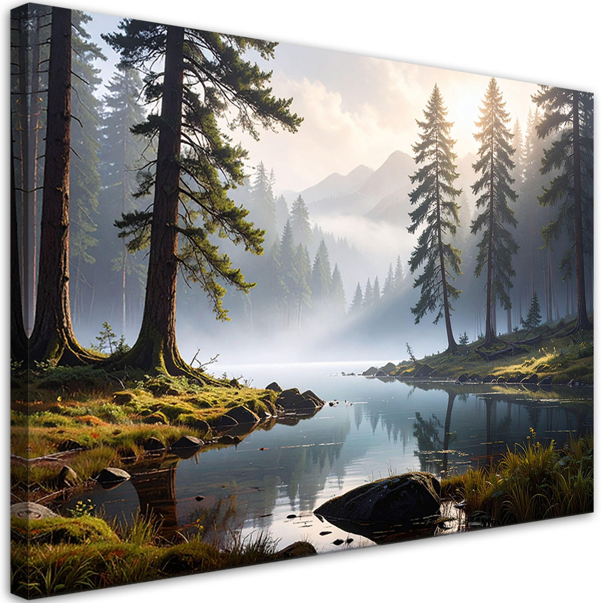 LEINWANDBILD, Wald im Nebel Fluss Landschaft Natur - Grün, Textil (60/40cm) - Feeby