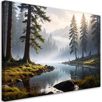 LEINWANDBILD, Wald im Nebel Fluss Landschaft Natur - Grün, Textil (60/40cm) - Feeby