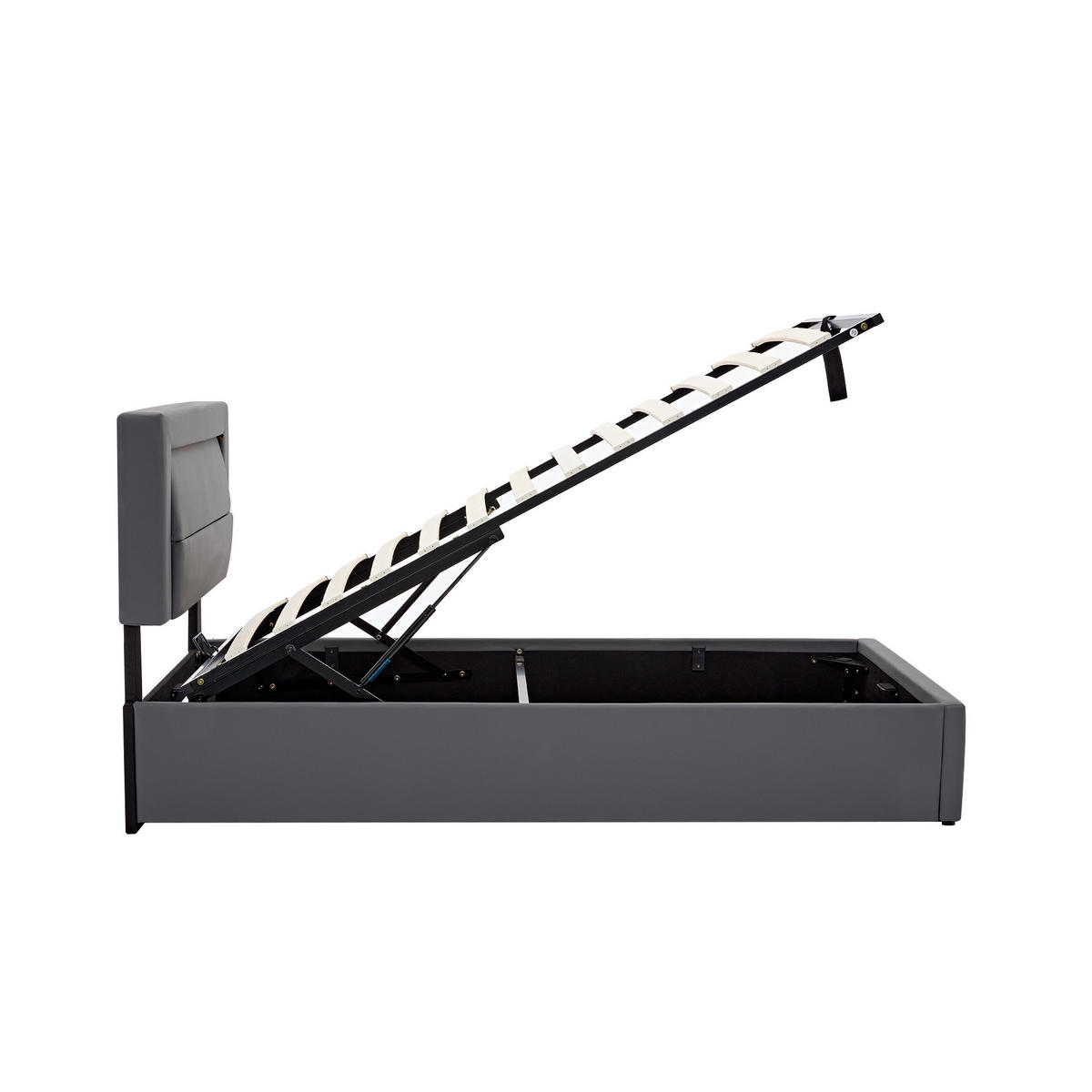 POLSTERBETT 90x190cm Grau PU Mit USB LED & Stauraum - Grau, Leder (90/190cm) - FLIEKS