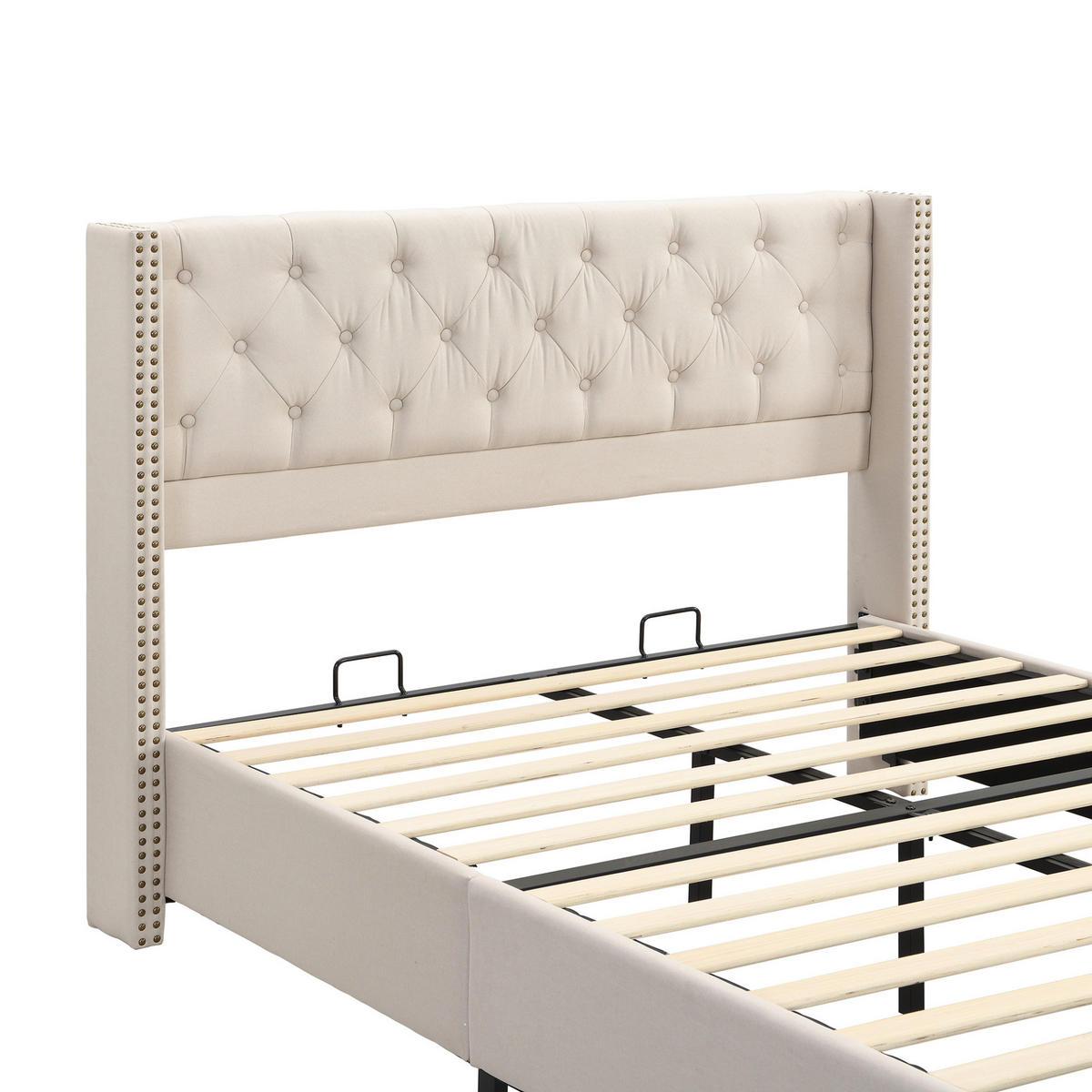 POLSTERBETT mit Kopfteil 160x200 cm Leinen Beige - Beige, Metall (160/200cm) - Meubliv