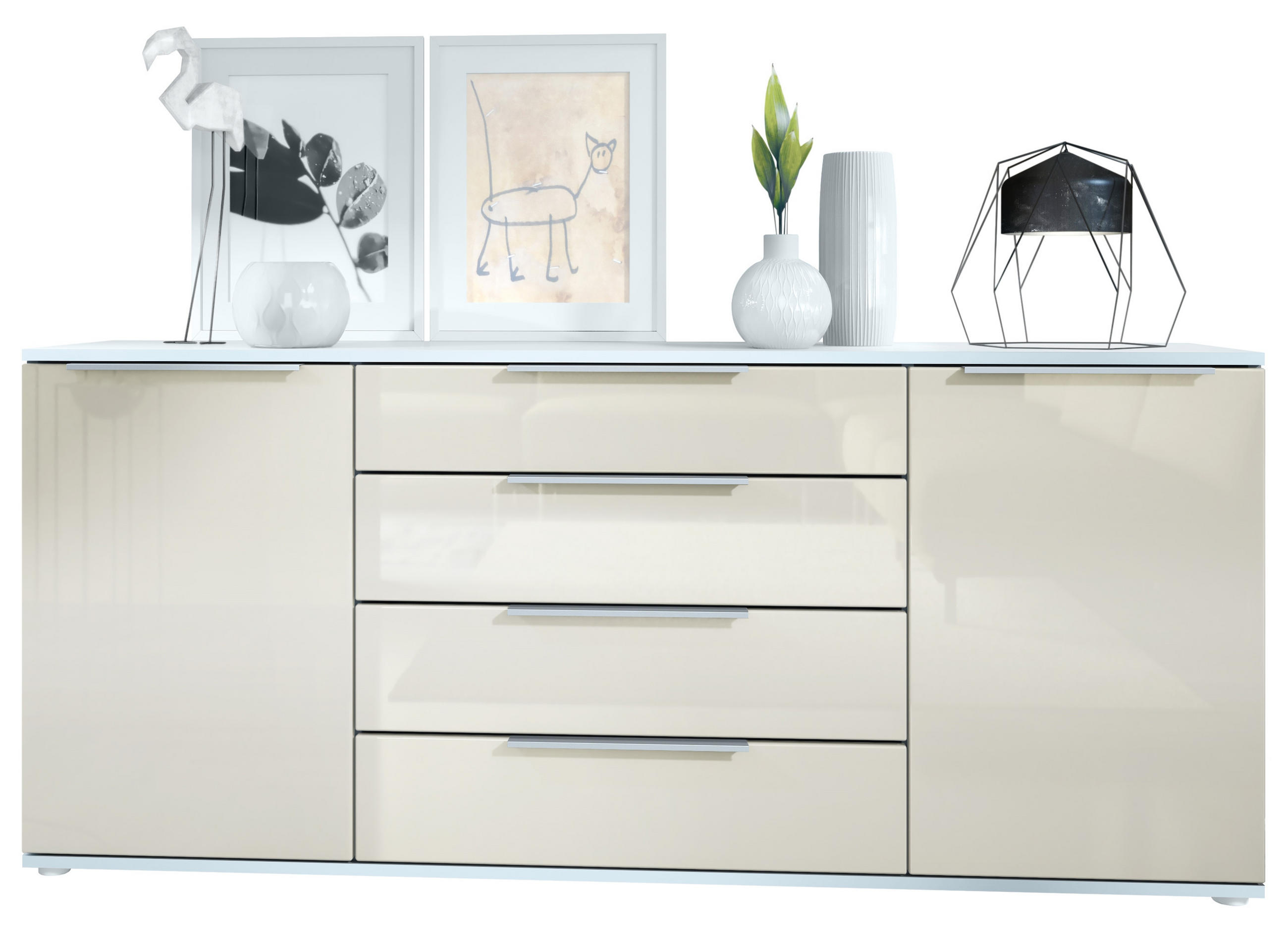 SIDEBOARD Porto Creme Hochglanz - Creme, Holzwerkstoff (166.5/72.5/35cm) - Vladon