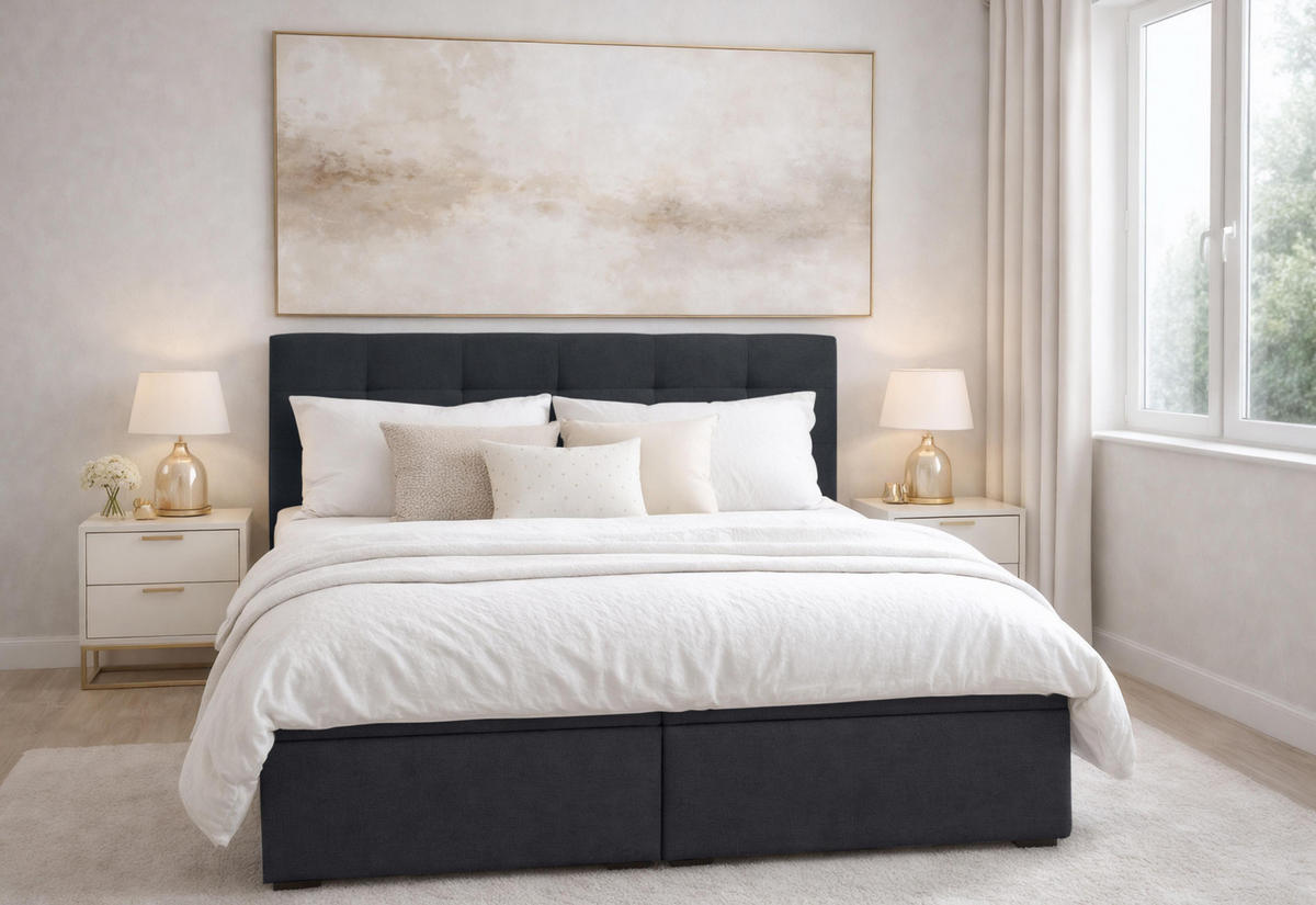 BOXBETT GALATA 160x200 cm mit Bettkasten und Matratze - Schwarz + TOPPER - Schwarz, Holz/Holzwerkstoff (160/200cm) - AX Living