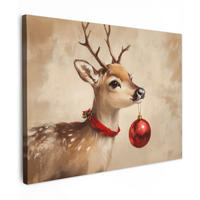 LEINWANDBILD Weihnachten - Hirsch - Geweih - Weihnachtskugel - Rentier Wandbilder 80x60 cm - Hellbraun, Textil (80/60cm) - MuchoWow