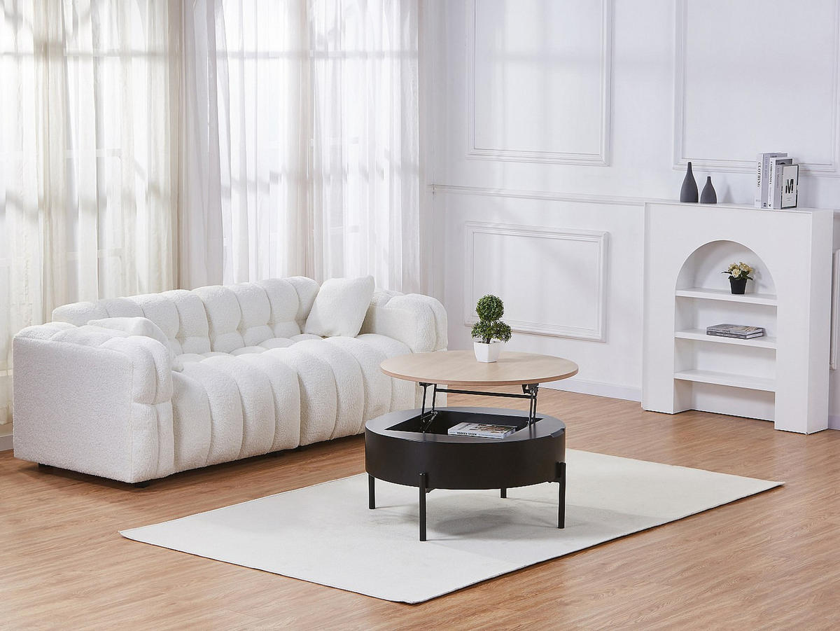 COUCHTISCH mit hochklappbarer Tischplatte - MDF & Metall - Schwarz & Natur - NIMORA - Schwarz, Holz (80/80/40cm) - Vente-Unique