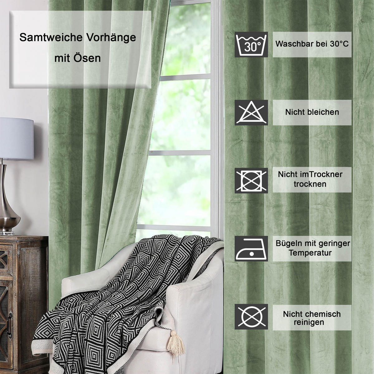VORHANG Ösen Samt 300/245 cm Lindgrün - Hellgrün, Textil (300/245/245cm) - TiborTex