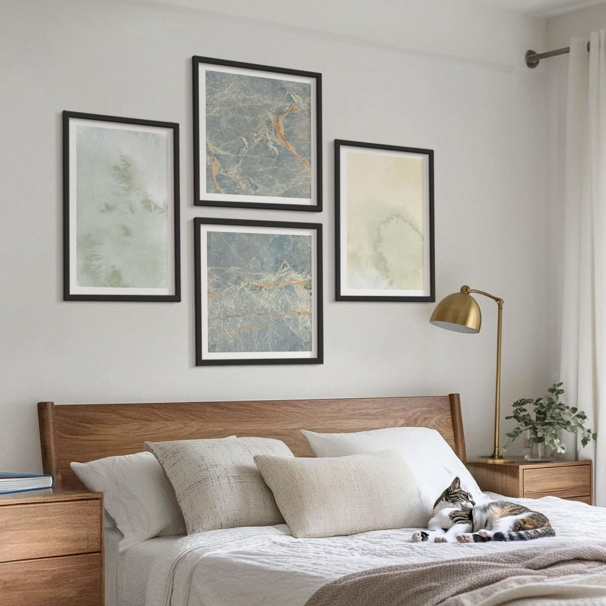 WANDBILDER 4er-Set - 50x50 cm & 40x60 cm Schwarzer Rahmen - Pastellfarben auf Aquarellleinwand - Schwarz, Kunststoff (50/50cm) - ArtPrintCave