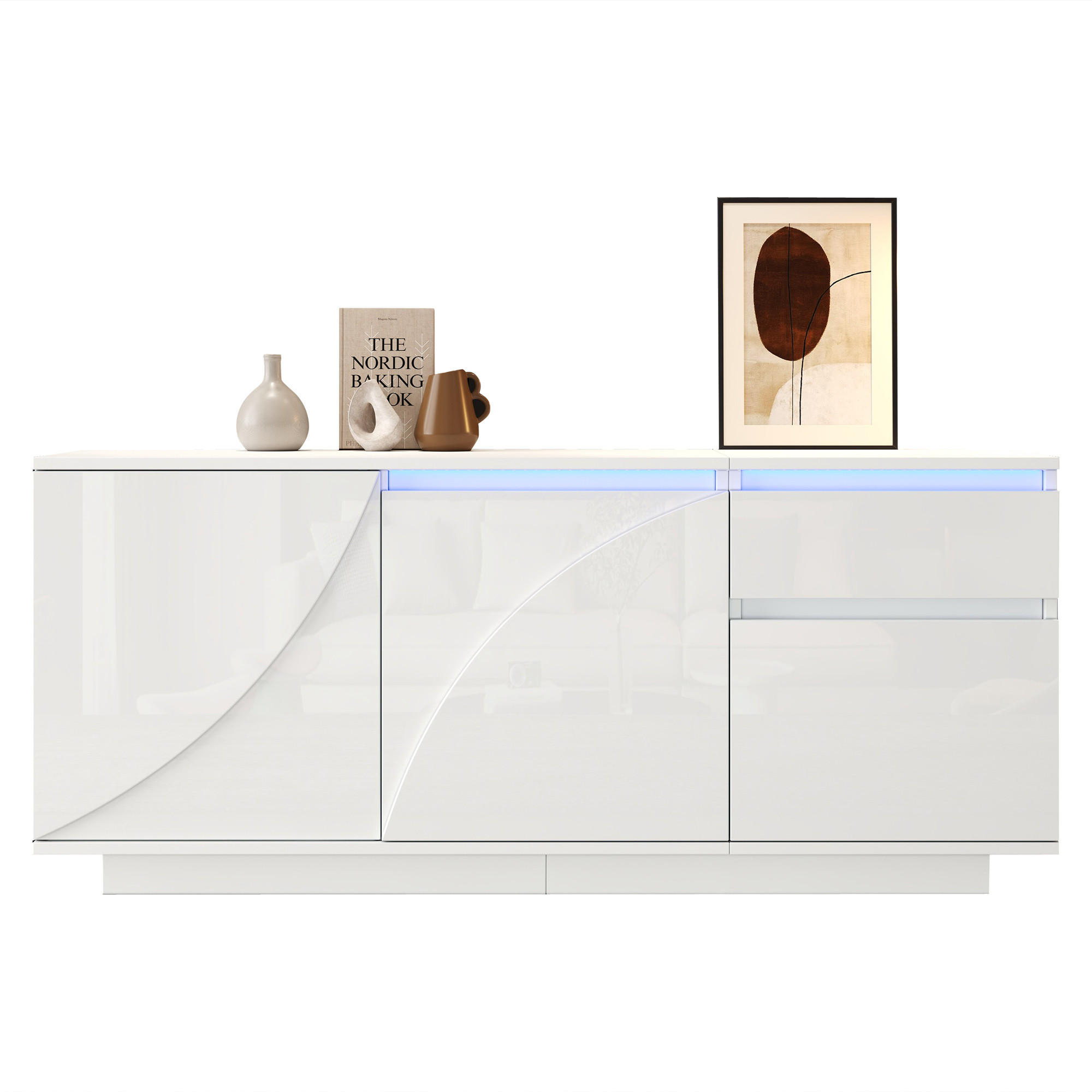 SIDEBOARD LED Weiß 3 Türen 1 Schublade 140x40x60cm Hochglanz - Weiß, Holzwerkstoff (40/60/140cm) - FLIEKS