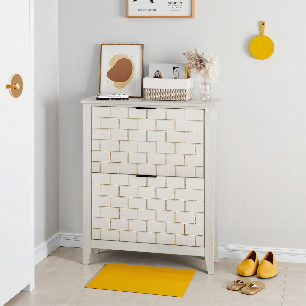 SCHUHSCHRANK 80 cm Retro-Weiß aus MDF mit 2 Klappfächern - Weiß, Holzwerkstoff (80/97.5/24cm) - OKWISH