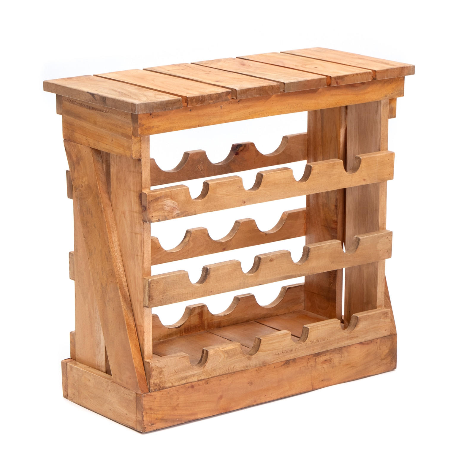 FLASCHENREGAL Sevilla Mahagoni Massivholz, für 12 Flaschen, mit Ablage naturfarben - Naturfarben, Holz (60/56/26cm) - DESIGN DELIGHTS