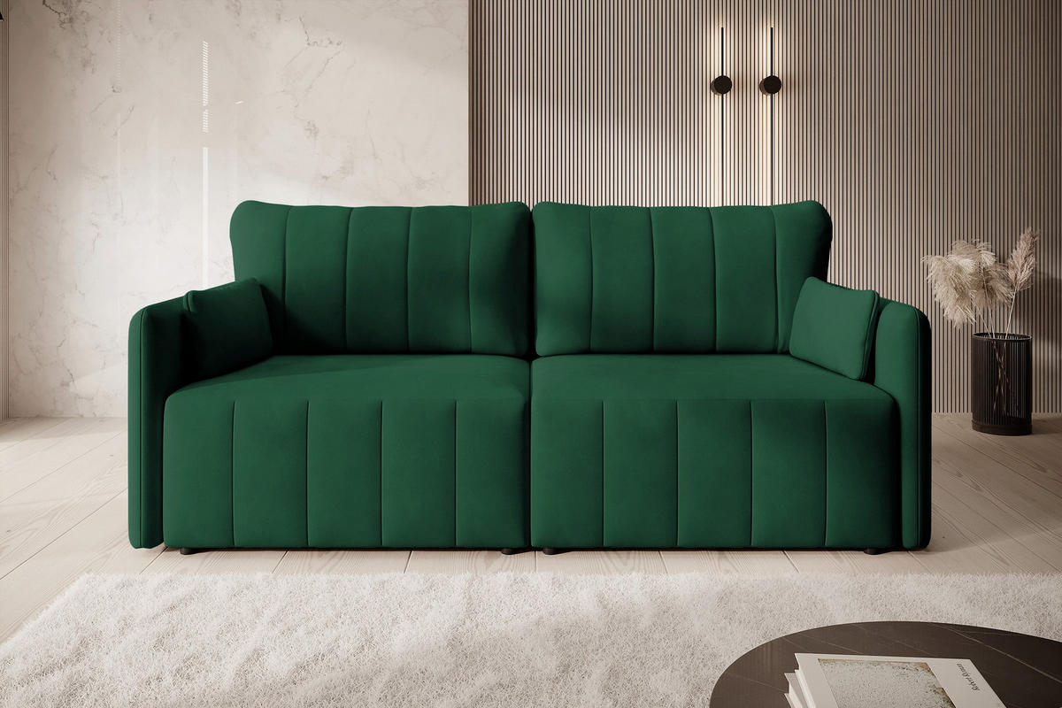 SCHLAFSOFA Pierra Dunkelgrün hydrophober Samt - Dunkelgrün/Schwarz, Kunststoff/Textil (215/100/112cm) - Selsey