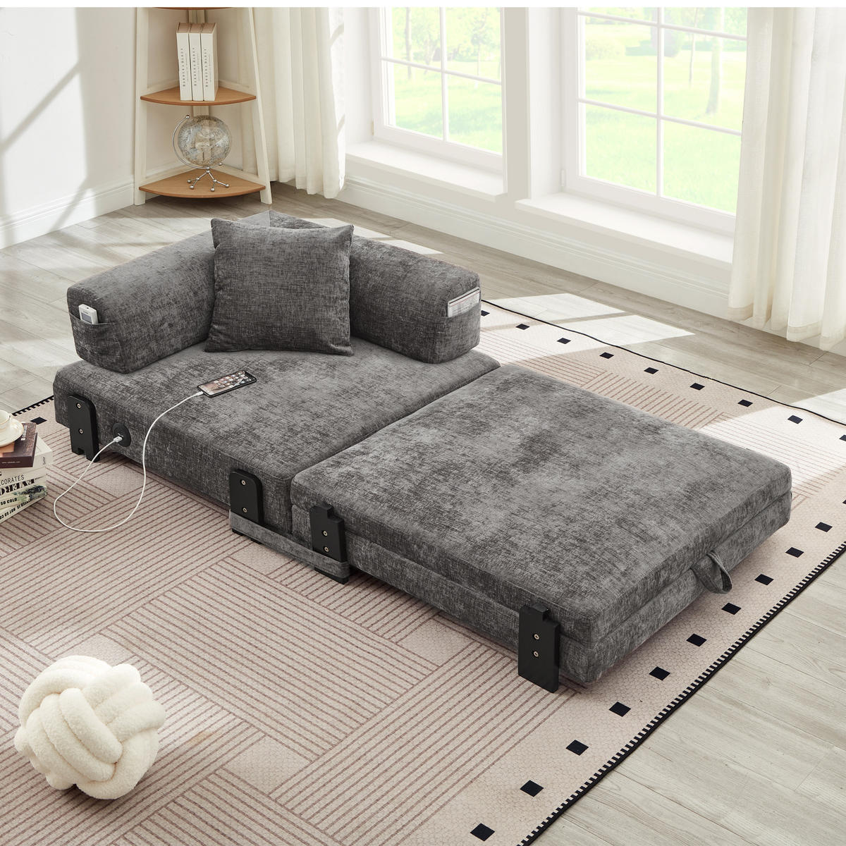 SCHLAFSOFA DE-35099 mit USB und Stauraum Dunkelgrau - Dunkelgrau, Textil (170.5/48/84cm) - ComfortXL