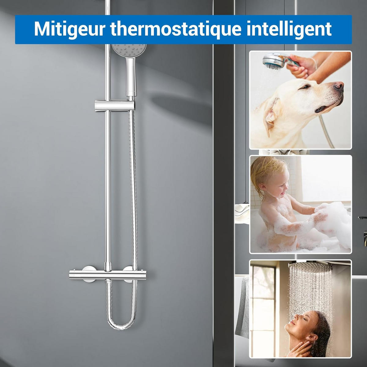 DUSCHARMATUR, Thermostat-Brausebatterie mit 2 Wandausgängen - Silberfarben, Metall (7.5/7.5/30cm) - BELZ