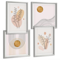 BILDER SET 4er Set - 50x50 cm & 40x60 cm Silberner Rahmen - Minimalistische Pflanzenzeichnungen - Silberfarben, Kunststoff (50/50cm) - TULUP