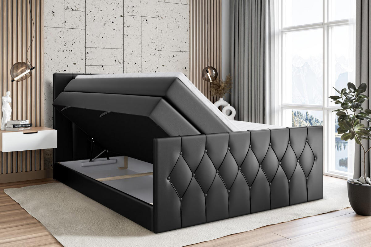 BOXSPRINGBETT VELANTO-Z KING - 200 x 200 - H3/H4 - Schwarz Hochglanz - Schwarz Hochglanz, Holzwerkstoff (200/200cm) - ALTDECOR